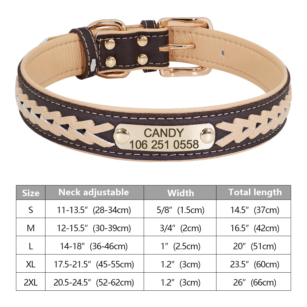 Custom Dog Collar Leather Dog Tag Collars Engraved Pet ID Tag Collars For Small Medium Large Dogs French Bulldog Pug Pitbull