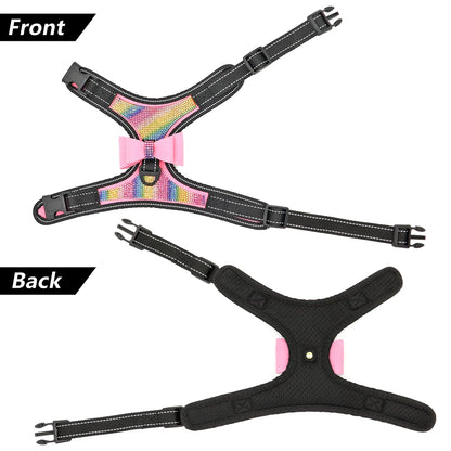Fashion Reflective Bling Rhinestone Dog Harness Nylon Pitbull Pug Small Medium Dogs Harnesses Vest With Bowknot Dog Accessories