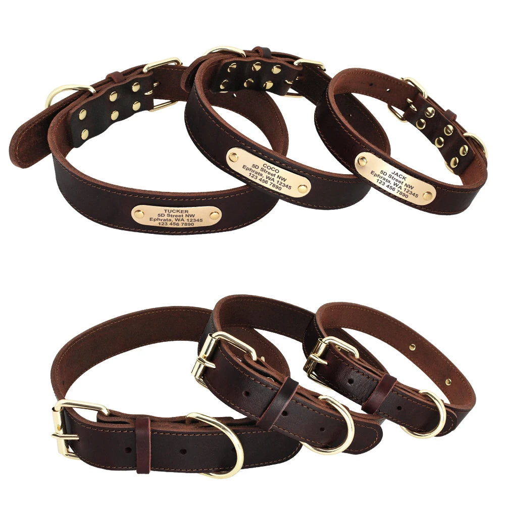 Custom Dog Collar Leather Dog Tag Collars Engraved Pet ID Tag Collars For Small Medium Large Dogs French Bulldog Pug Pitbull