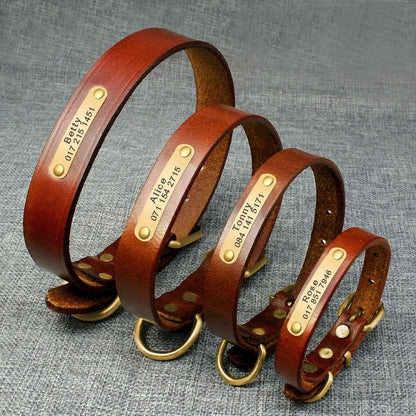 Custom Dog Collar Leather Dog Tag Collars Engraved Pet ID Tag Collars For Small Medium Large Dogs French Bulldog Pug Pitbull