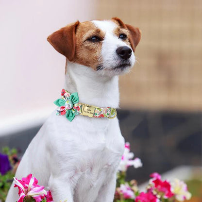 Persoalized Dog Collar Flower Printed Nylon Dog ID Collars Free Engraved Nameplate For Small Medium Large Dogs Chihuahua Pug