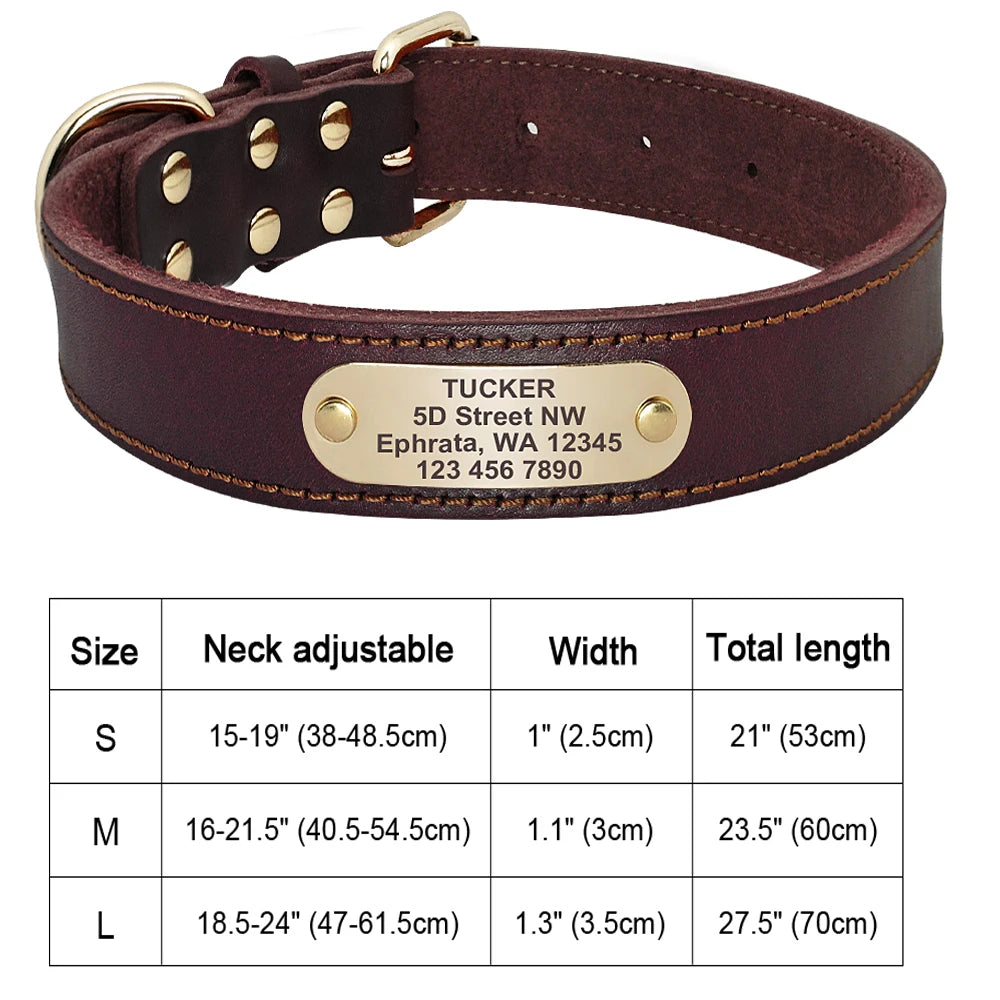 Custom Dog Collar Leather Dog Tag Collars Engraved Pet ID Tag Collars For Small Medium Large Dogs French Bulldog Pug Pitbull
