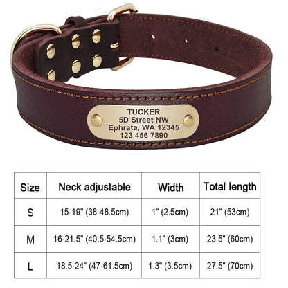 Custom Dog Collar Leather Dog Tag Collars Engraved Pet ID Tag Collars For Small Medium Large Dogs French Bulldog Pug Pitbull