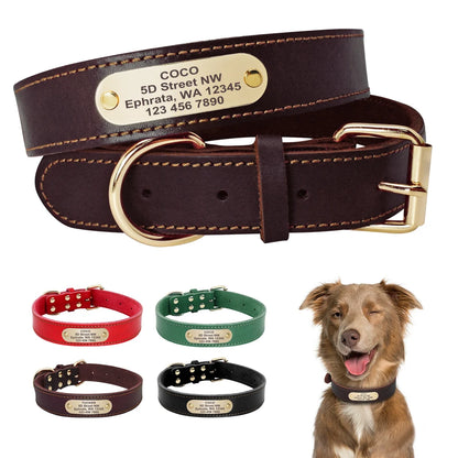 Custom Dog Collar Leather Dog Tag Collars Engraved Pet ID Tag Collars For Small Medium Large Dogs French Bulldog Pug Pitbull