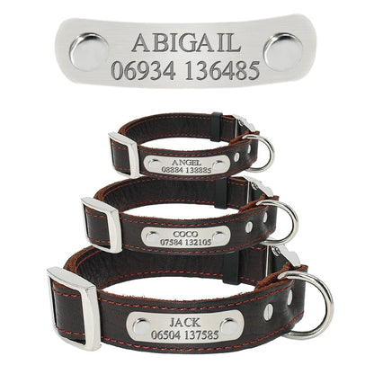 Custom Dog Collar Leather Dog Tag Collars Engraved Pet ID Tag Collars For Small Medium Large Dogs French Bulldog Pug Pitbull