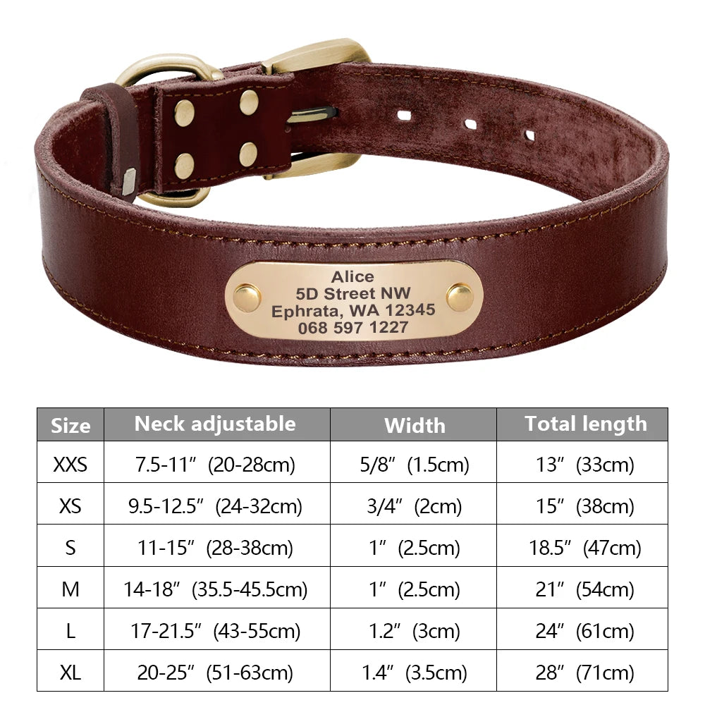 Custom Dog Collar Leather Dog Tag Collars Engraved Pet ID Tag Collars For Small Medium Large Dogs French Bulldog Pug Pitbull