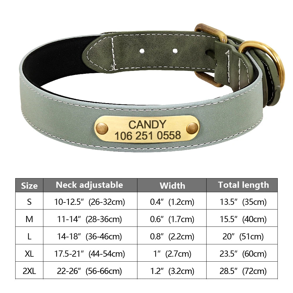 Custom Dog Collar Leather Dog Tag Collars Engraved Pet ID Tag Collars For Small Medium Large Dogs French Bulldog Pug Pitbull