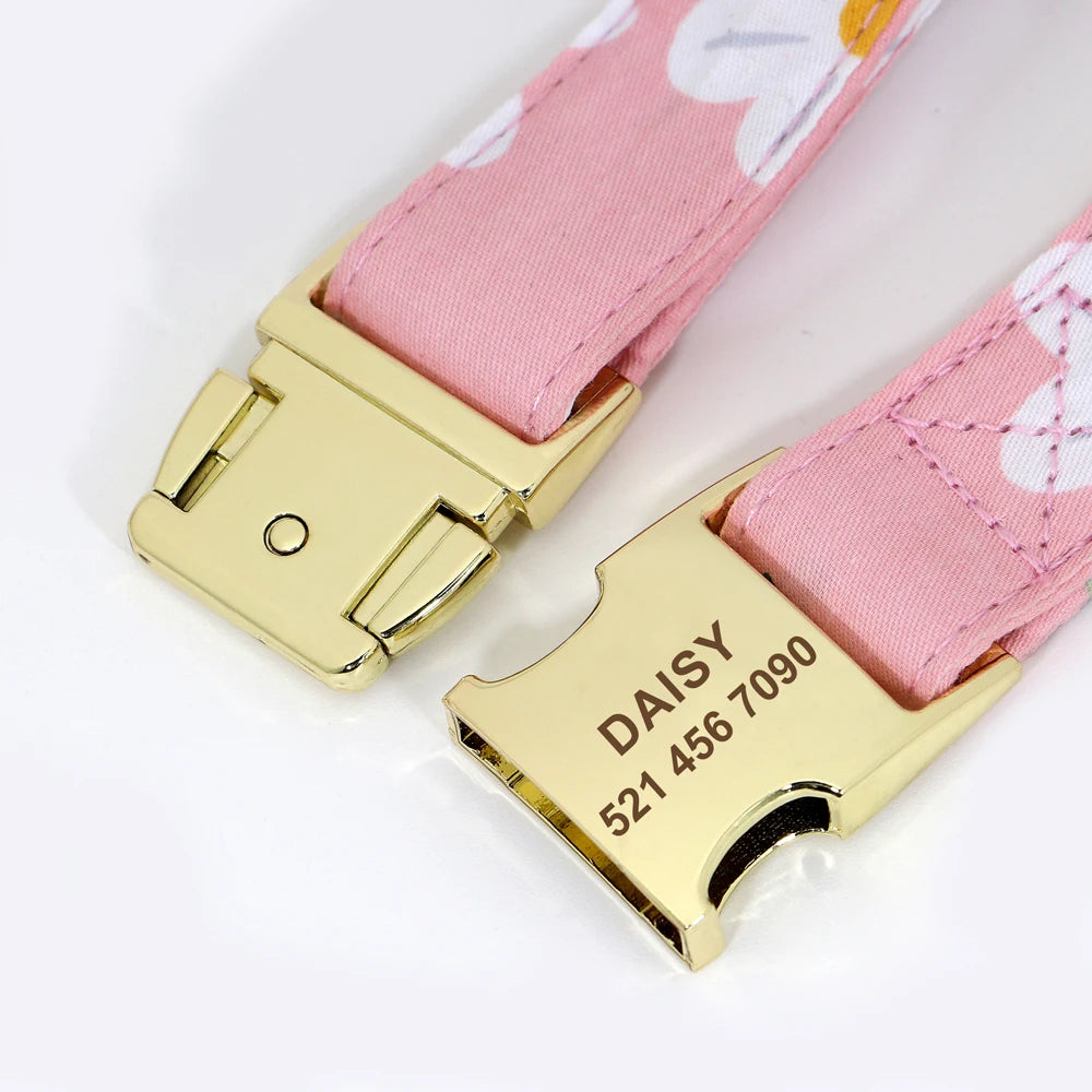 Persoalized Dog Collar Flower Printed Nylon Dog ID Collars Free Engraved Nameplate For Small Medium Large Dogs Chihuahua Pug