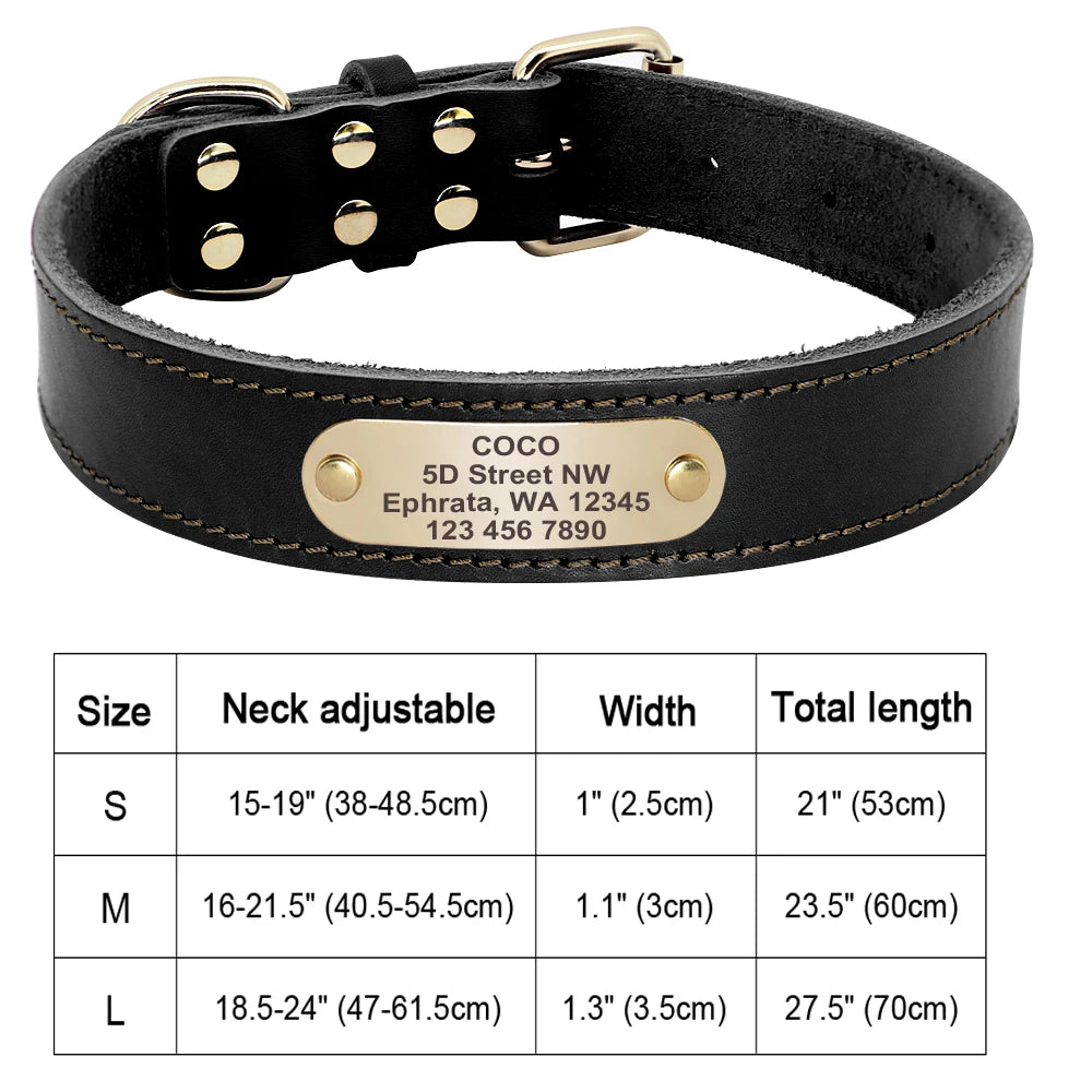 Custom Dog Collar Leather Dog Tag Collars Engraved Pet ID Tag Collars For Small Medium Large Dogs French Bulldog Pug Pitbull