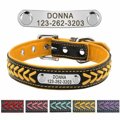 Custom Leather Dog Collar Personalized Engraved Puppy Cat Dog Tag Collar With Nameplate For Small Medium Large Dogs Beagle XS-XL