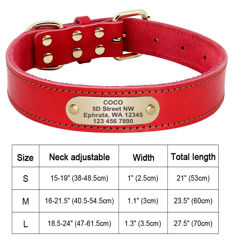 Custom Dog Collar Leather Dog Tag Collars Engraved Pet ID Tag Collars For Small Medium Large Dogs French Bulldog Pug Pitbull
