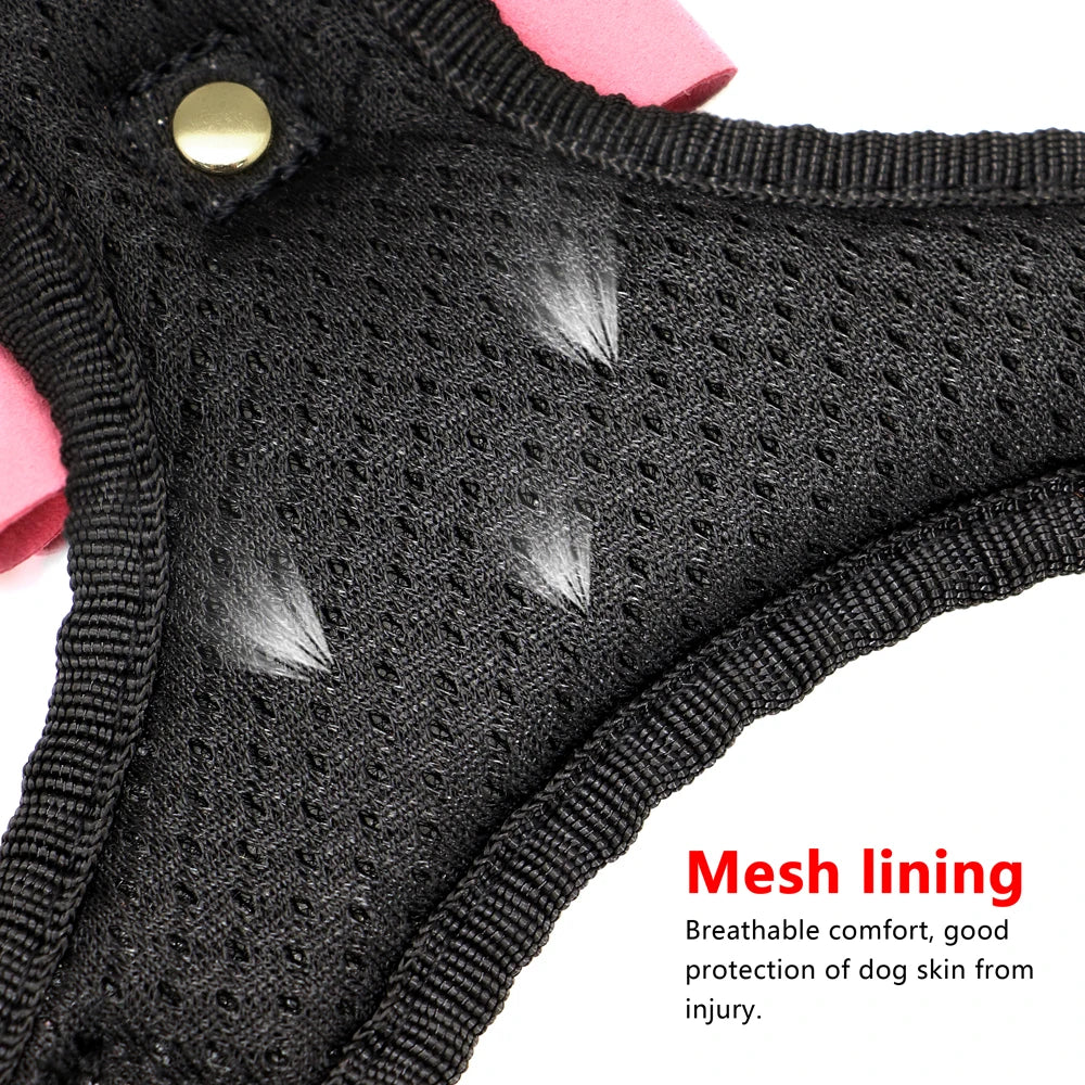 Fashion Reflective Bling Rhinestone Dog Harness Nylon Pitbull Pug Small Medium Dogs Harnesses Vest With Bowknot Dog Accessories