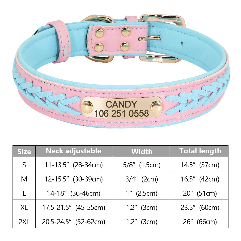 Custom Dog Collar Leather Dog Tag Collars Engraved Pet ID Tag Collars For Small Medium Large Dogs French Bulldog Pug Pitbull