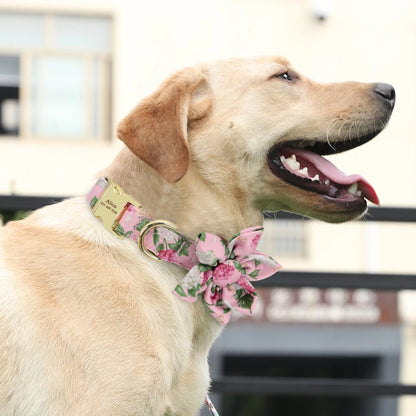 Persoalized Dog Collar Flower Printed Nylon Dog ID Collars Free Engraved Nameplate For Small Medium Large Dogs Chihuahua Pug