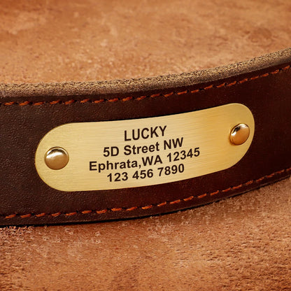 Custom Dog Collar Leather Dog Tag Collars Engraved Pet ID Tag Collars For Small Medium Large Dogs French Bulldog Pug Pitbull