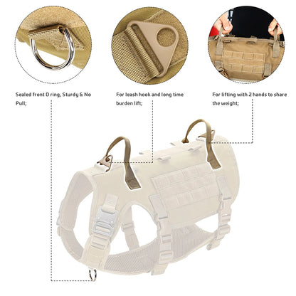 Tactical Military Dog Harness Collar Leash Set Durable Big Dog Training Harness Vest MOLLE For Large Dogs With Pouches Flag