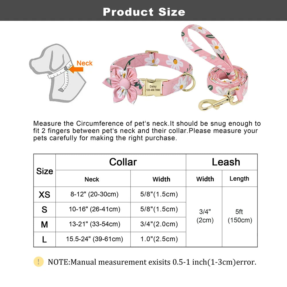 Persoalized Dog Collar Flower Printed Nylon Dog ID Collars Free Engraved Nameplate For Small Medium Large Dogs Chihuahua Pug
