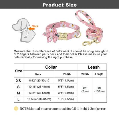 Persoalized Dog Collar Flower Printed Nylon Dog ID Collars Free Engraved Nameplate For Small Medium Large Dogs Chihuahua Pug