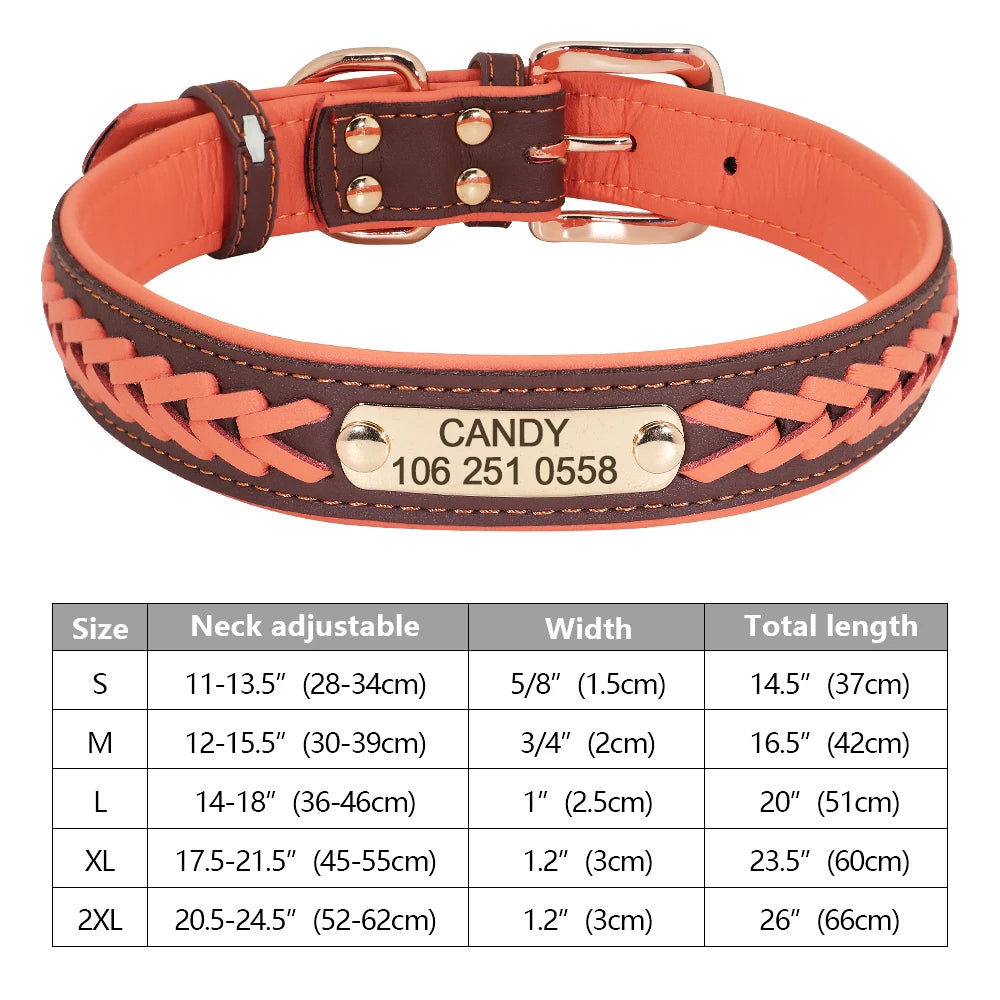 Custom Dog Collar Leather Dog Tag Collars Engraved Pet ID Tag Collars For Small Medium Large Dogs French Bulldog Pug Pitbull