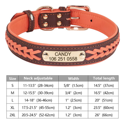 Custom Dog Collar Leather Dog Tag Collars Engraved Pet ID Tag Collars For Small Medium Large Dogs French Bulldog Pug Pitbull