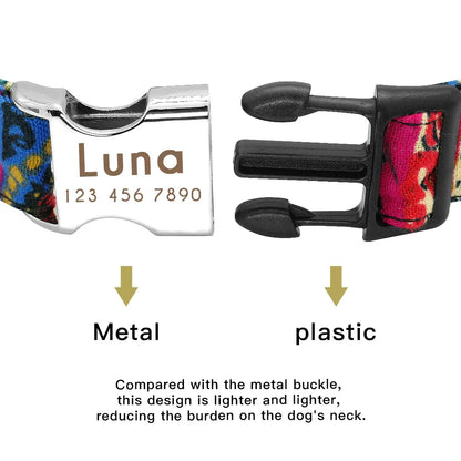 Personalized Dog Accessories Collar Nylon Printed Pet Puppy Collar Dog ID Collars Free Engraved ID for Small Medium Large Dogs