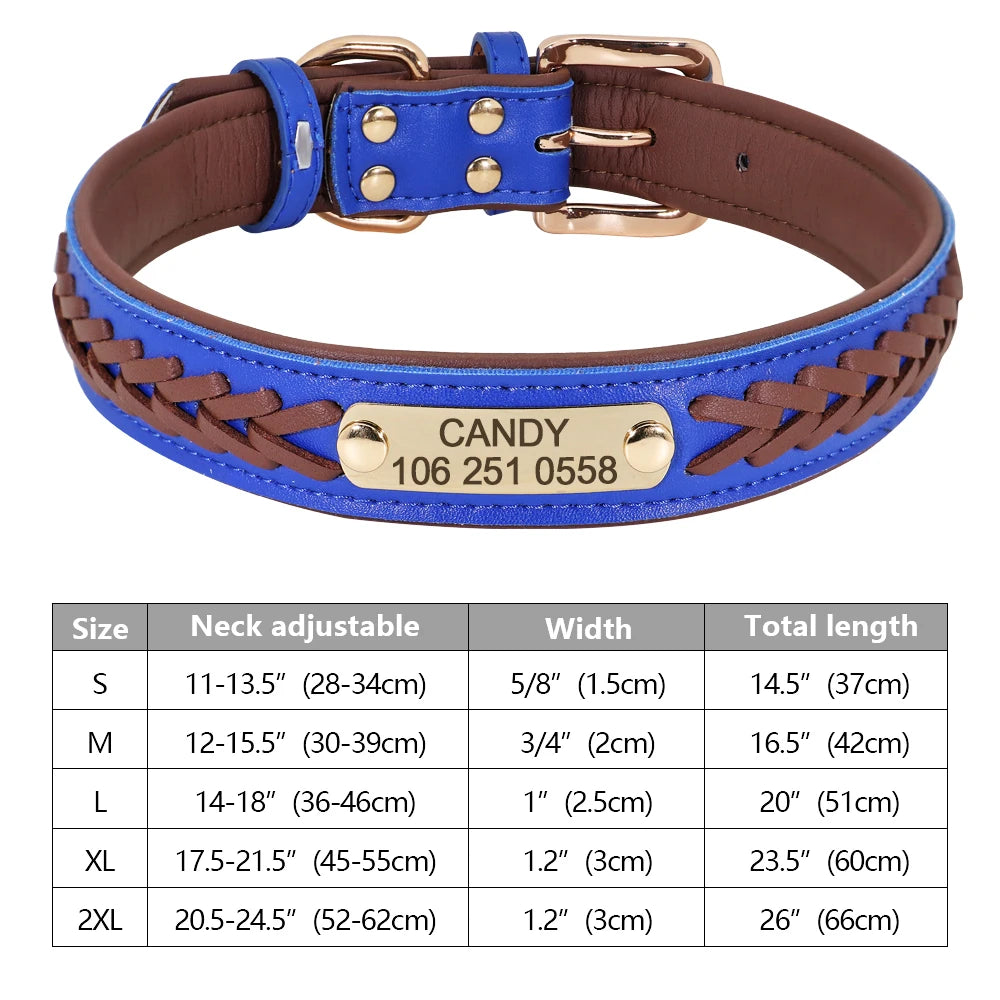Custom Dog Collar Leather Dog Tag Collars Engraved Pet ID Tag Collars For Small Medium Large Dogs French Bulldog Pug Pitbull