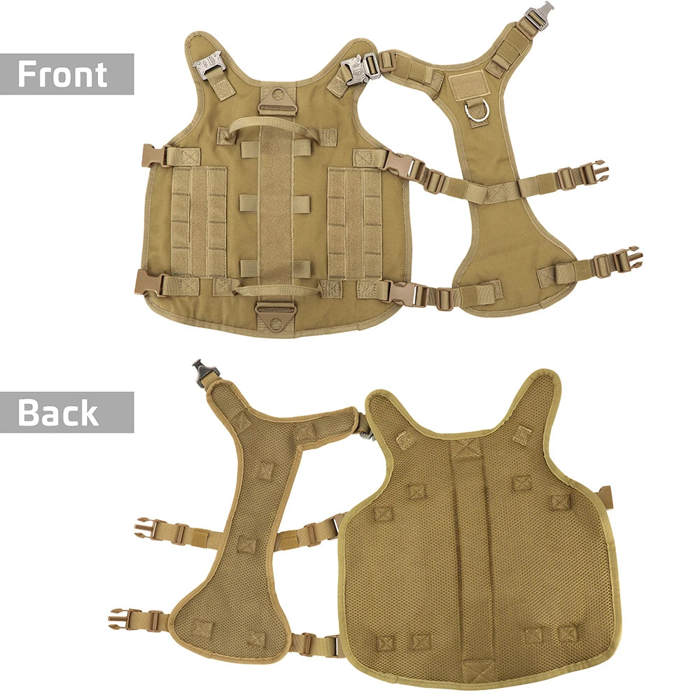 Tactical Military Dog Harness Collar Leash Set Durable Big Dog Training Harness Vest MOLLE For Large Dogs With Pouches Flag