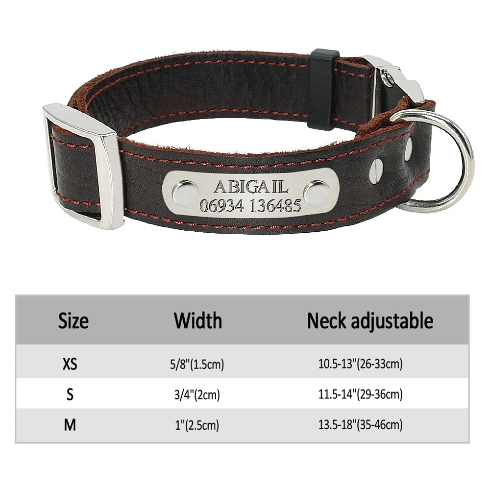 Custom Dog Collar Leather Dog Tag Collars Engraved Pet ID Tag Collars For Small Medium Large Dogs French Bulldog Pug Pitbull