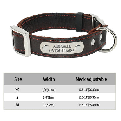 Custom Dog Collar Leather Dog Tag Collars Engraved Pet ID Tag Collars For Small Medium Large Dogs French Bulldog Pug Pitbull
