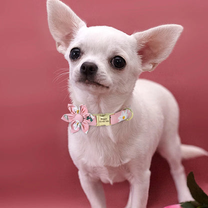Persoalized Dog Collar Flower Printed Nylon Dog ID Collars Free Engraved Nameplate For Small Medium Large Dogs Chihuahua Pug