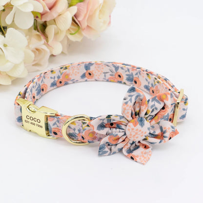 Persoalized Dog Collar Flower Printed Nylon Dog ID Collars Free Engraved Nameplate For Small Medium Large Dogs Chihuahua Pug