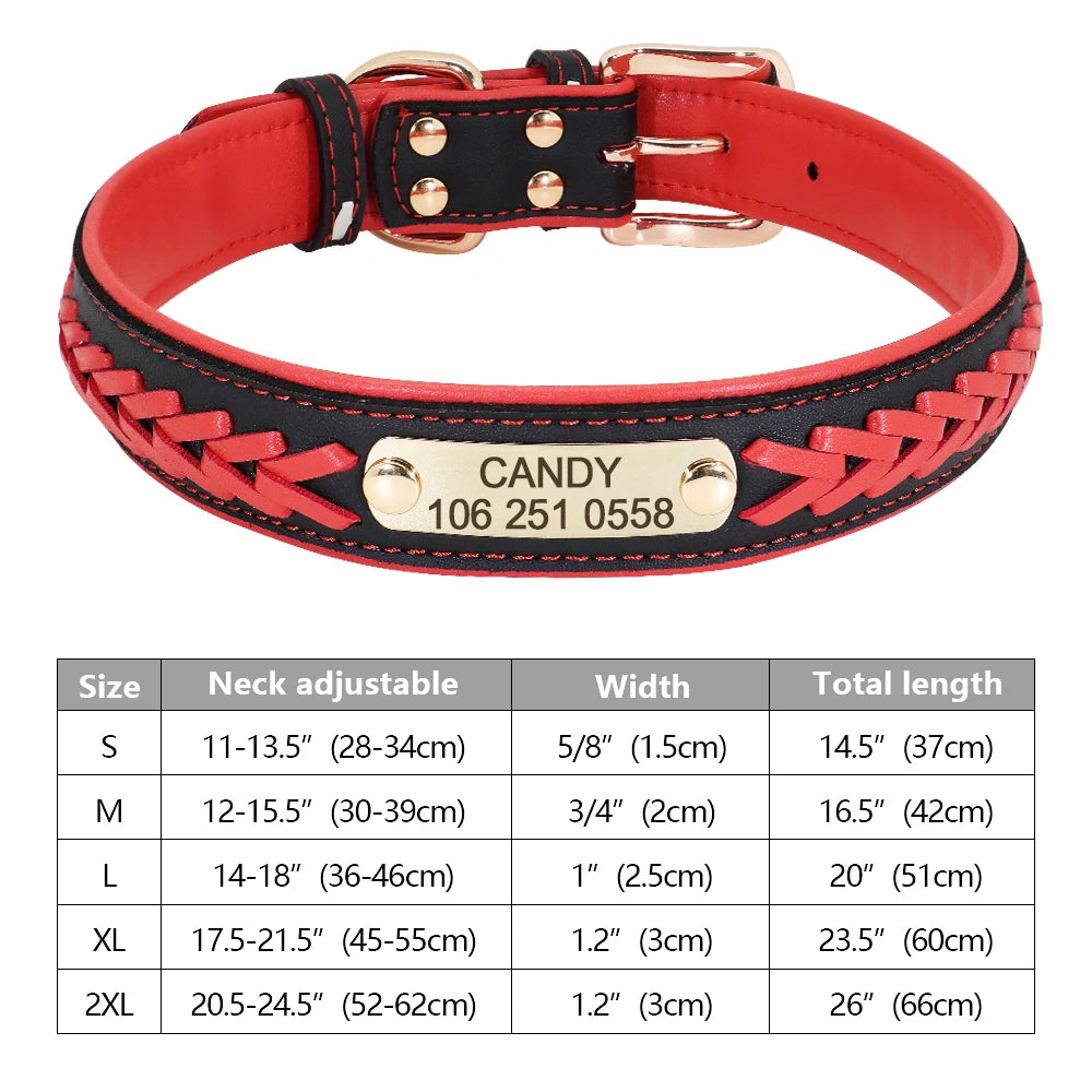 Custom Dog Collar Leather Dog Tag Collars Engraved Pet ID Tag Collars For Small Medium Large Dogs French Bulldog Pug Pitbull