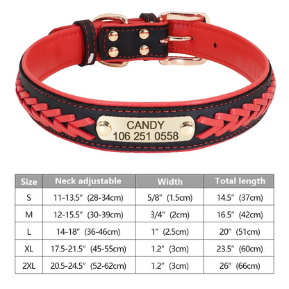 Custom Dog Collar Leather Dog Tag Collars Engraved Pet ID Tag Collars For Small Medium Large Dogs French Bulldog Pug Pitbull