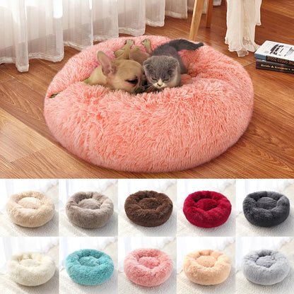Long Plush Cat Bed House Soft Round Cat Bed Winter Pet Dog Cushion Mats For Small Dogs Cats Nest Warm Puppy Kennel 50/60/70cm