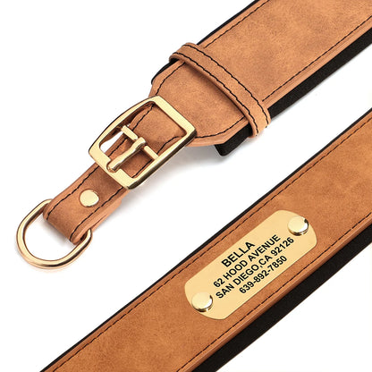 Customized Engraved Dog Collar Wide Leather Dog Collar Large Soft Padded Pet Dog Collars For Medium Large Dogs Free Engraving