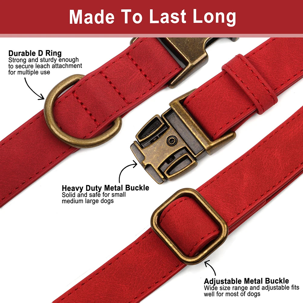 Personalized Anti-lost Dog Collar Custom Dog ID Tag Collars Soft PU Leather Pet Collars Free Engraved Metal Buckle For Bulldog