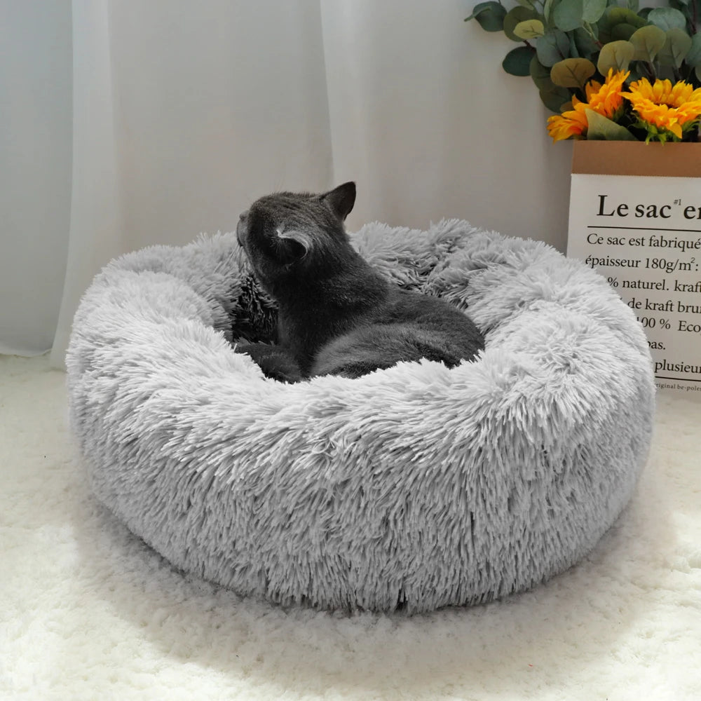 Long Plush Cat Bed House Soft Round Cat Bed Winter Pet Dog Cushion Mats For Small Dogs Cats Nest Warm Puppy Kennel 50/60/70cm