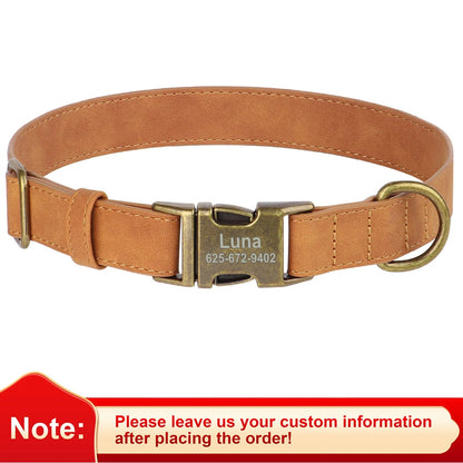 Personalized Anti-lost Dog Collar Custom Dog ID Tag Collars Soft PU Leather Pet Collars Free Engraved Metal Buckle For Bulldog