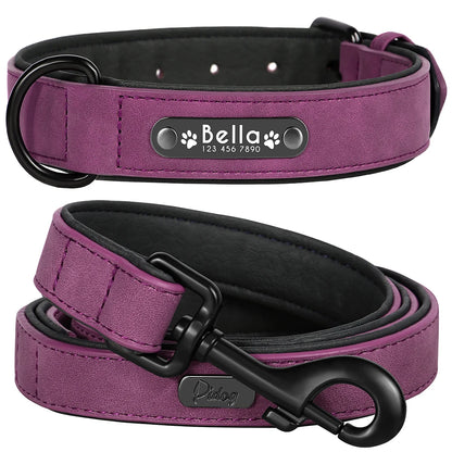 Personalized Dog Collar Leash Set Custom Leather Dog ID Collar Leash Lead For Small Medium Large Dogs Pitbull Bulldog Pugs