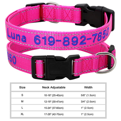 Adjustable Nylon Embroidered Dog Collar Custom ID Name Accessories Pet Collars For Small Medium Large Dogs Pets Supplies Perro