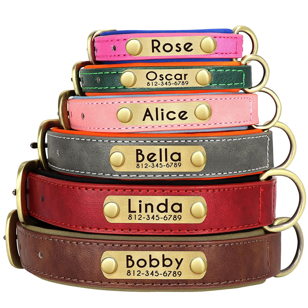 Custom Leather Dog Collar Personalized Collars with Free Engraved Nameplate for Small Medium Large Dogs Pitbull Labrador XS-XXL