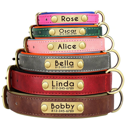 Custom Leather Dog Collar Personalized Collars with Free Engraved Nameplate for Small Medium Large Dogs Pitbull Labrador XS-XXL
