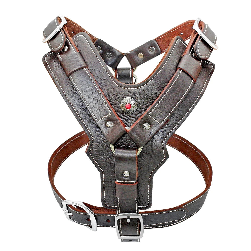 Large Dogs Harness Durable Genuine Leather Dog Vest Harnesses Adjustable Quick Control With Handle Pet Supplies For Labrador