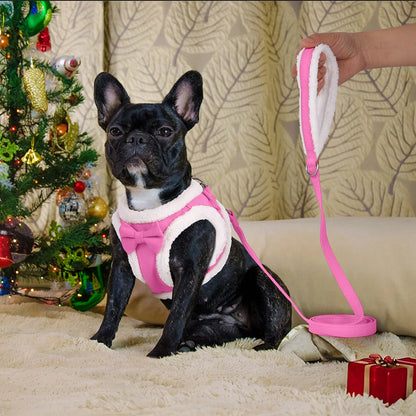 Winter Warm Dog Harness Leash Set Soft Fleece Pet Harness Vest With Cute Bowtie for Small Medium Dogs Chihuahua Walking Belt
