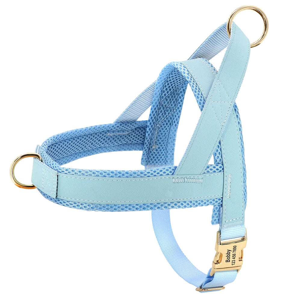 Personalized Large Dog Harness Adjustable Engraved Mesh Leather Pet Harness Vest For Small Medium Large Dogs Pet Supplies XS-XL