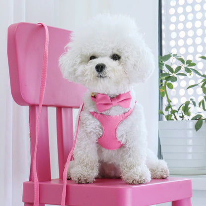 Small Dog Collar Harness Leash Set Cute Dog Collars With Bowknot Adjustable Pet Harnesses Vest for Small Medium Dogs Chihuahua