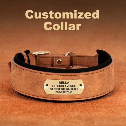 Customized Engraved Dog Collar Wide Leather Dog Collar Large Soft Padded Pet Dog Collars For Medium Large Dogs Free Engraving