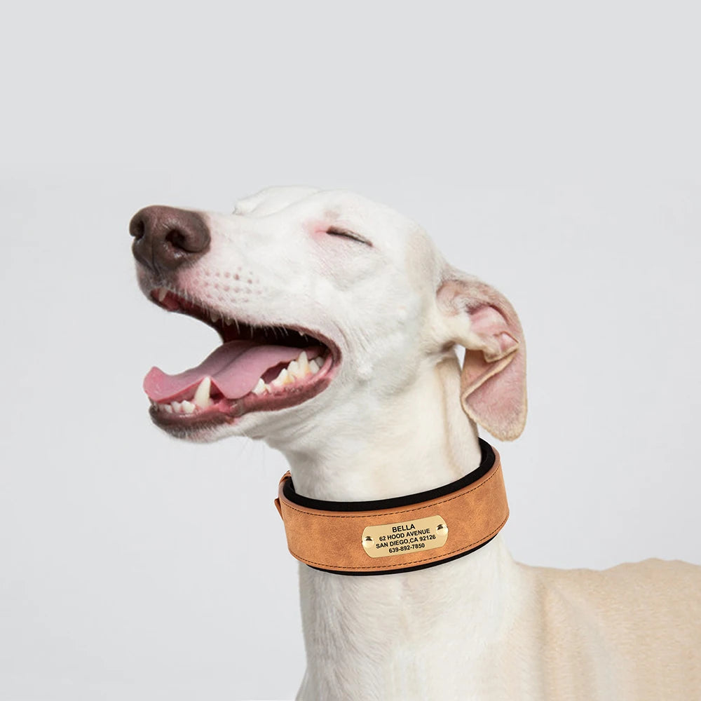Customized Engraved Dog Collar Wide Leather Dog Collar Large Soft Padded Pet Dog Collars For Medium Large Dogs Free Engraving