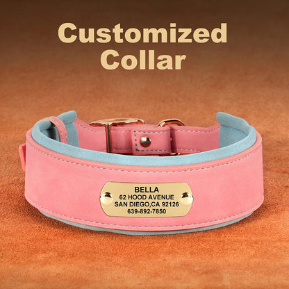 Customized Engraved Dog Collar Wide Leather Dog Collar Large Soft Padded Pet Dog Collars For Medium Large Dogs Free Engraving