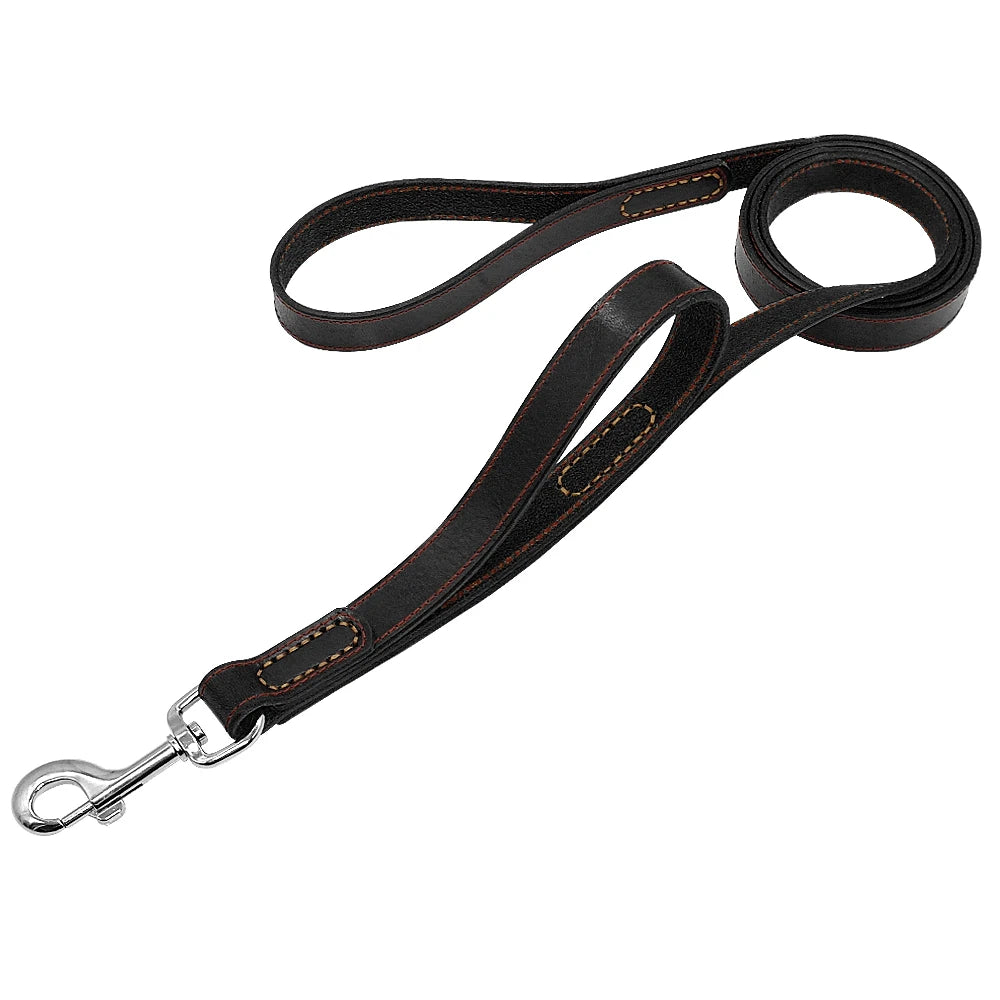 Genuine Leather Pet Dog Leash Rope Pet Training Walking Lead Leashes For Medium Large Dogs Quick Control With 2 Handles